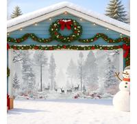 Couverture de porte de garage Winter Wonderland, motif cerf rustique, grandes décorations de porte de garage, décoration intérieure et extérieure de fête, 397 x 180 cm