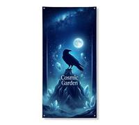 Couverture de porte de jardin cosmique - Bannière décorative - Motif corbeau mystique - Clair de lune - Décoration de porte d'entrée - Intérieur ou extérieur - Décoration de festival - 91,4 x 183 cm