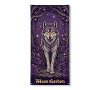 Couverture de porte de jardin lunaire, bannière décorative, loup mystique floral, décoration de porte d'entrée, intérieur ou extérieur, fournitures de fête d'automne d'Halloween 91,4 x 183 cm