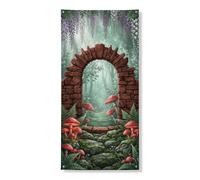 Couverture de porte de jardin mystique - Bannière décorative - Motif arche de pierre de forêt enchantée - Décoration intérieure et extérieure - Toile de fond pour festival - 91,4 x 183 cm