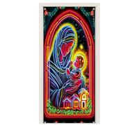 Couverture de Porte de Maison de Noël - 35,4 x 70,8 x 0,19 pouces Couvertures de Porte d'Accueil, Bannière de Crèche | Décoration Rideau de Noël Fluorescent Activé aux UV Écran Lumineux Activité