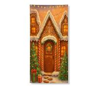 Couverture de porte de maison en pain d'épice de Noël, bannière décorative, confortable au pays des merveilles d'hiver, fournitures de vacances d'intérieur et d'extérieur 91,4 x 183 cm