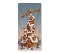 Couverture de porte de maison en pain d'épice de Noël, bannière décorative, scène hivernale festive au pays des merveilles pour intérieur et extérieur, 91,4 x 182,9 cm