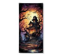 Couverture de porte de maison hantée - Bannière décorative effrayante gothique pour Halloween, intérieur ou extérieur - Fournitures de festival d'automne - 91,4 x 183 cm