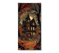Couverture de porte de maison hantée d'Halloween, bannière décorative, manoir gothique effrayant, décoration d'automne, intérieur ou extérieur, fournitures de fête d'Halloween, 91,4 x 183 cm