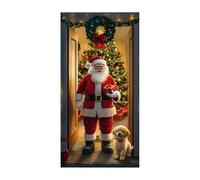 Couverture de porte de Noël - Décoration de de vacances avec chien de Père Noël, grand 90 x 180 cm, devant plat, design facile à accrocher pour les entrées festives, idéale