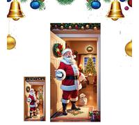 Couverture de porte de Noël - Décoration de de vacances avec chien de Père Noël, grand 90 x 180 cm, devant plat, design facile à accrocher pour les entrées festives, idéale