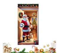 Couverture de porte de Noël - Décoration de de vacances avec chien de Père Noël, grand 90 x 180 cm, devant plat, design facile à accrocher pour les entrées festives, idéale