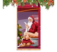 Couverture de Porte de Noël - Décoration de Porte Suspendue Extérieure Créative | Fond Imprimé Père Noël et Sapin de Noël Amusant, Décoration de Porte et de Fenêtre de Vacances 81,3 x 149,9 cm
