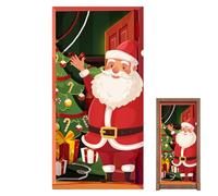 Couverture de porte de Noël - Décoration de vacances - Fond - Bannière de Père Noël festive | Couverture de décoration amusante pour fête en plein air - 32 x 59 pouces grand design imprimé pour le