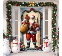 Couverture de porte de Noël Décoration Père Noël Suspendu Bannière Arrière-plan, Décoration de foyer vivante et saisonnière, Bannière de Noël pour Maison Porte d'entrée Porche Décoration de Noël -35,4