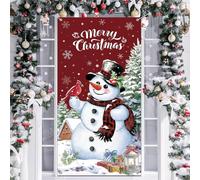 Couverture de Porte de Noel Decoration Suspendue Bannière Toile de Fond de Noël, Décorations de Noël Bannière de Porte pour Décoration Vacances Hiver Porte Entrée Maison (Bonhomme de neige)