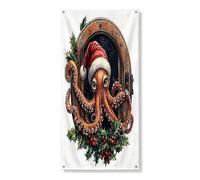 Couverture de porte de Noël en forme de pieuvre - Décoration de vacances nautique fantaisie pour intérieur et extérieur - 91,4 x 183 cm