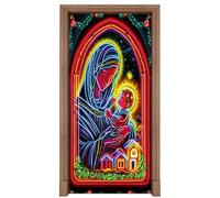 Couverture de porte de Noël - Grand tissu fluorescent - Décoration de scène de Jésus - Panneau d'entrée - Fond de photographie - Fête d'hiver ferme et Nouvel An