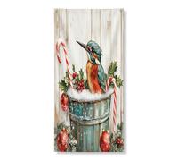 Couverture de porte de Noël martin-pêcheur - Bannière décorative vintage - Oiseau de la forêt et sucre d'orge - Décoration de porte d'entrée - Fournitures de vacances d'intérieur et d'extérieur - 91,4