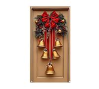 Couverture de porte de Noël - Toile de Golden Bell | Bannière de fête | Tissu imprimé 2D, affichage suspendu festif, accent de photographie de porche, décor de rassemblement saisonnier, utilisation