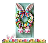 Couverture de porte de Pâques - 90 x 180 cm - Décoration de bannière | Rideau de porte réutilisable | Panneau de fête de printemps en forme de lapin d'œuf - Cour, garage, salle de ond mural à