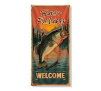 Couverture de porte de pêche au bar - Bannière décorative vintage et rustique avec poisson - Panneau de bienvenue extérieur pour les amateurs de pêche - 91,4 x 183 cm