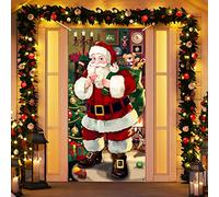 Couverture de Porte de Père Noël Bannière de Porte de Noël Suspendue Bannière Toile de Fond de Père pour Décoration de Vacances Hiver d'Entrée Maison (Vintage)