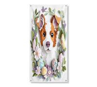 Couverture de porte de printemps de Pâques Bretagne 91,4 x 182,9 cm, œufs floraux fantaisie à suspendre pour porte d'entrée, décoration d'intérieur et d'extérieur pour animaux de compagnie