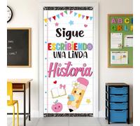 Couverture de porte de rentrée scolaire sur le thème espagnol - Bannière de porte de motivation - Bannière à suspendre - Mots et phrases espagnols - Toile de fond pour photo pour premier jour d'école
