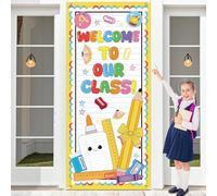 Couverture de porte de rentrée scolaire, toile de fond à suspendre pour le premier jour d'école, carnet de composition, panneau de porche, fond photo pour étudiants, enseignants, salle de classe