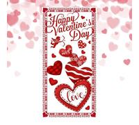Couverture de porte de Saint-Valentin - Panneau romantique sur le thème de cœur, 90 x 180 cm, décoration de toile de en tissu polyester lavable, affiche verticale à suspendre pour l'extérieur