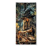 Couverture de porte de sorcière décorative, motif enchanté lanceur de sorts pour Halloween, décoration festive d'intérieur et d'extérieur 91,4 x 183 cm
