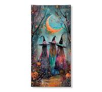 Couverture de porte de sorcière d'Halloween - Bannière décorative colorée - Scène de forêt enchantée - Décoration de porte d'entrée - Intérieur et extérieur - Fournitures de vacances - 91,4 x 183 cm