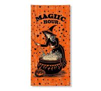 Couverture de porte de sorcière d'Halloween, bannière décorative, design vintage fantaisie, heure magique, décoration d'intérieur et d'extérieur, décoration festive de vacances 91,4 x 183 cm