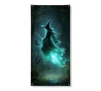 Couverture de porte de sorcière d'Halloween, bannière décorative, enchantement sombre mystique pour porte d'entrée, intérieur ou extérieur, fournitures de festival effrayantes 91,4 x 183 cm