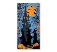 Couverture de porte de sorcière d'Halloween, bannière décorative, scène gothique effrayante avec citrouilles, fournitures de fête d'Halloween pour intérieur et extérieur, 91,4 x 183 cm