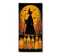 Couverture de porte de sorcière d'Halloween, bannière décorative, silhouette enchantée effrayante, décoration de porte d'entrée, fournitures de festival d'automne pour intérieur et extérieur, 91,4 x