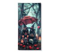 Couverture de porte de sorcière d'Halloween, bannière décorative, style gothique effrayant, décoration d'intérieur et d'extérieur, festival d'automne, fournitures d'Halloween 91,4 x 183 cm