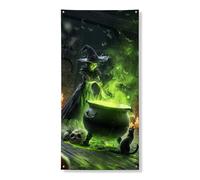 Couverture de porte de sorcière d'Halloween - Décoration de porte - Potion de chaudron vert effrayant - Décoration murale d'intérieur ou d'extérieur - Fournitures de fête - 91,4 x 183 cm