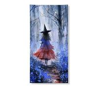 Couverture de porte de sorcière enchanteresse décorative, scène mystique de forêt bleue et rouge, décoration de porte d'entrée, intérieur ou extérieur, fournitures d'automne d'Halloween, 91,4 x 183 cm