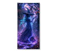 Couverture de porte de sorcière mystique décorative, scène fantastique violette enchantée, décoration de porte d'entrée, intérieur ou extérieur, toile de fond à suspendre, fournitures de festival 91,4