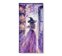 Couverture de porte de sorcière violette décorative, design artistique magique pour porte d'entrée, intérieur ou extérieur, fournitures de festival d'Halloween 91,4 x 183 cm