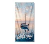 Couverture de porte de voilier de bord de mer, art nautique tranquille pour entrée d'entrée, bannière de bienvenue sur le thème de la plage d'été, intérieur et extérieur, 91,4 x 183 cm