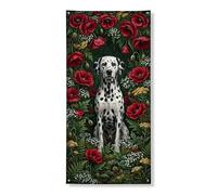 Couverture de porte décorative à motif floral dalmatien, vintage, coquelicots rouges et feuilles vertes, décoration de porte d'entrée, intérieur ou extérieur, toile de fond à suspendre pour festival