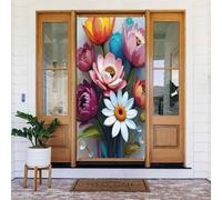 Couverture de porte décorative avec fleurs abstraites colorées n° 97 pour intérieur/extérieur, printemps, été, automne, hiver, Halloween, Noël, décorations d'intérieur