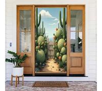 Couverture de porte décorative avec impression cactus du désert de dessin animé n° 22 pour intérieur/extérieur, printemps, été, automne, hiver, Halloween, Noël, décoration d'intérieur