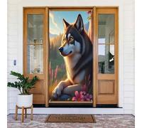 Couverture de porte décorative avec impression café malamute de l'Alaska n° 5 pour intérieur/extérieur, printemps, été, automne, hiver, Halloween, Noël