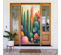 Couverture de porte décorative avec motif cactus de dessin animé écume de mer n° 190 pour intérieur/extérieur, printemps, été, automne, hiver, Halloween, Noël, décorations d'intérieur