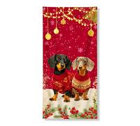 Couverture de porte décorative avec motif chiens de Noël - Fond rouge festif avec de jolis chiots dans des pulls - Décoration de vacances intérieure et extérieure - 91,4 x 183 cm