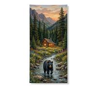 Couverture de porte décorative avec paysage de montagne - Motif paysage de forêt rustique - Thème de la nature automnale - Décoration d'intérieur et d'extérieur - 91,4 x 183 cm
