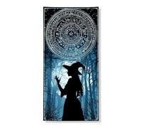 Couverture de porte décorative avec silhouette de sorcière - Forêt enchantée - Toile de fond d'Halloween à suspendre - Décoration d'intérieur ou d'extérieur - Pour festival d'automne - 91,4 x 183 cm