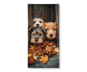 Couverture de porte décorative avec visages de chien mignons, portraits de chiots rustiques, décoration de porte d'entrée d'automne, fournitures de festival d'automne pour intérieur et extérieur, 91,4