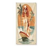 Couverture de porte décorative Cavalier King Charles Spaniel 91,4 x 182,9 cm, tropical surf palmier à suspendre pour porte d'entrée, intérieur et extérieur