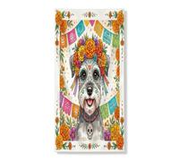 Couverture de porte décorative Day of the Dead Schnauzer pour porte d'entrée, intérieur et extérieur, 91,4 x 182,9 cm, motif tête de mort florale
